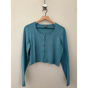 Ann Taylor blue cropped button up cardigan